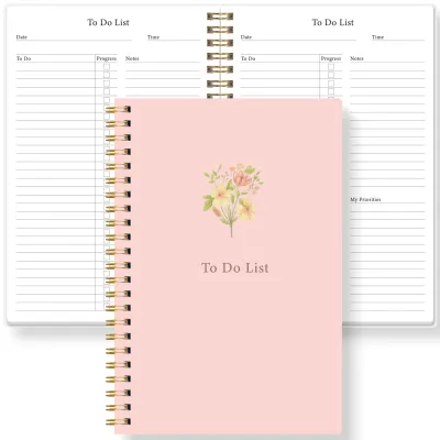 Pink Floral to Do List Spiral Notebook Undated Daily Task Planner with Notes Priorities and Checklist Pages