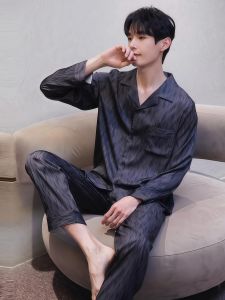 Bộ Đồ Ngủ Lụa GP Dành Cho Nam Mùa Thu Đông Dài Tay Thoải Mái Mặc Ở Nhà Quần Dài Ấm Áp Chất Liệu Polyester 95% Spandex 5%