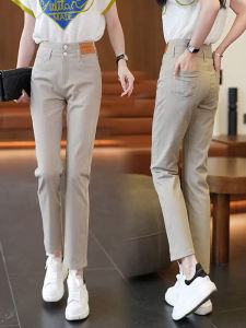 กางเกงขายาวทรงตรงเอวสูงสไตล์เกาหลีสำหรับผู้หญิง กางเกงขายาวทรงหลวมสบาย ๆ สำหรับผู้หญิงในฤดูใบไม้ผลิและฤดูใบไม้ร่วง