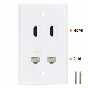 Hdmi Ethernet Wall Plate 2 Port 4k Hdmi Keystone Female To Female 2 Port Cat6 Keystone Female To Female Wall Plate-white