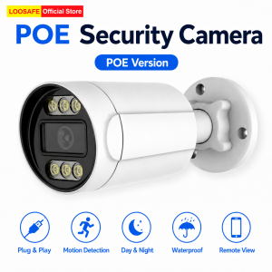 LOOSAFE  POE Security Camera Outdoor CCTV Camera with Night Vision Motion Detection Remote View