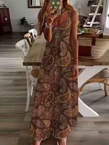 Printed Design Paisley Pattern Print Design Dress Four Seasons elegant style casual style sling dress