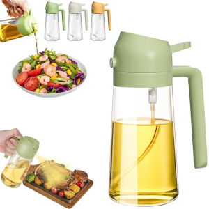 2-in-1 Oil Spray Bottle and Pourer with Precise Control - Portable Kitchen Oil Dispenser for Cooking Salad Baking Grilling