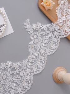 Vải Viền Ren Thêu Trắng Cao Cấp DIY Phụ Kiện Váy Cưới Tulle Móc Trang Trí Quần Áo Khiêu Vũ Rèm Cửa Phụ Kiện Viền Rộng
