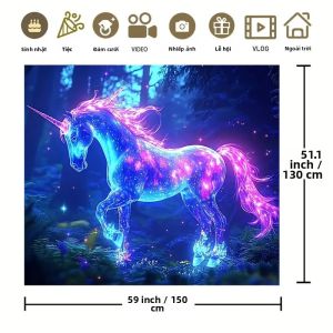 VIKAMA Mơ Mộng Neon Bầu Trời Đầy Sao Kỳ Lân Thảm Treo Tường Bohemian Trang Trí Nhà Cho Phòng Ngủ Phòng Khách Ký Túc Xá Phong Cách Công Chúa