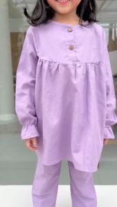 Setelan Anak Cewek Khanza Linen Hooneybee Junior Warna Lilac Size 2-10 T