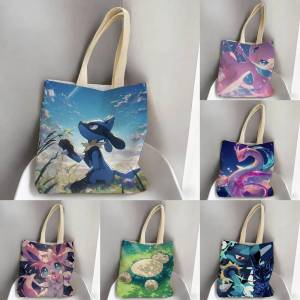 Bandai | Pokemon Jessie And James Storage Bags Tote Bag Travel Summer Beach Shoulder Bag Reusable Grocery Shopping Bag Anime Artwork