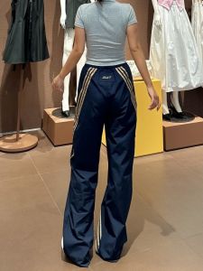 Quần Dài Công Sở Màu Xanh Da Trời Rộng Rãi Cho Nữ Quần Dài Thể Thao Cạp Cao Có Túi Quần Dài Thường Ngày Mùa Hè 2025