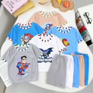 ((COMBO 3B COM BO 5B ))Bộ tay cộc quần đùi vải thông hơi  minky mon in hình SIÊU NHÂN  cho bé trai size 10-24kg