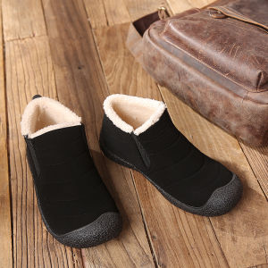 Mens Winter Cotton Shoes Warm Fleece Lined High Top Snow Boots Slip on Waterproof Non Slip Soft Bottom Large Size 45 Couple