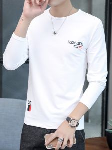 ROMON | เสื้อยืดคอกลมแขนยาวผ้าฝ้ายแท้สำหรับผู้ชาย ฤดูใบไม้ผลิและฤดูใบไม้ร่วง แฟชั่นลำลอง ป้องกันแบคทีเรีย ทรงหลวม ใส่สบาย