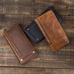 Hiram New Genuine Leather Long Men Wallet Large Capacity Zipper Bag Cell Phone Pocket Card Holder Casual Style Male Money Wallets