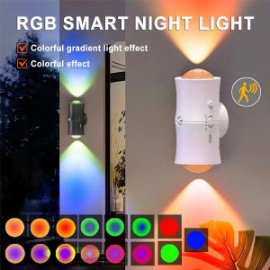 UOSU | LED Night Light Double-head Wireless Motion Sensor RGB 7 Colors Rechargeable Wall Sunset Lamp Hallway Kitchen Stairs Decor Light