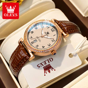 OLEVS Jam Tangan Wanita Kecil Anti Air Original Asli Dewasa 2024 Mewah Elegan Simple Import Tali Kulit Kuarsa Jam Tangan Cewek