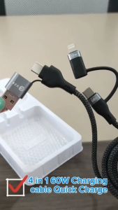 V2S VS89 4 In 1 3.0A Fast Charging Nylon Braided Cable Data Cable For Micro / iPh / Type-C