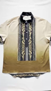 HANGSOME-BEAR Barong Tagalog for Men Modern Short Sleeve 2025 Vintage Ethnic Style Polo Shirts for Men Business Casual Polo Barong for Men Asean Attire Men