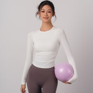 Fitness Girl Yoga Clothes Long Sleeve round Neck Training Top with Chest Pad Quick Dry Running Training Upper Apparel New
