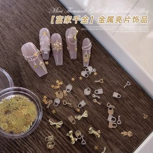 HBESTY Rich family daughter key love lock nail art jewelry Internet celebrity explosion Christmas star alloy bow trinket