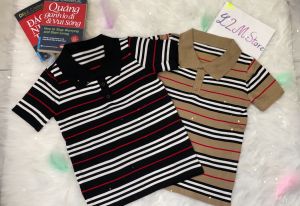 💥[A143] Áo len thun Montoghi dệt kim SỌC PHỐI LINE ĐỎ Quảng Châu kiểu dáng thanh lịch - L2M