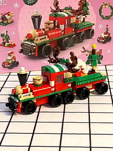 DIY 6 in 1 Christmas Elk Deer Santa Claus Train Architecture Store Street View Xmas Tree Snow House Building Blocks Kit Toy