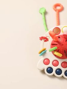 4 in 1 MainanMainan Edukasi Bayi Multifungsi Pop It Teether Sensorik Teether Bahan Silikon BPA Free Cocok untuk Bayi 6-12 Bulan / 1 / 2 / 3 Tahun Teether Bayi Tarik Panjang Mainan Gigitan Bahan Silikon Bentuk Gurita BPA Free