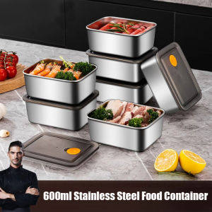 YESPERY 600ml Stainless Steel Crisper with Lid Sealed Lunch Box Refrigerator Storage Box Fresh-keeping Box Picnic Bento Food Container