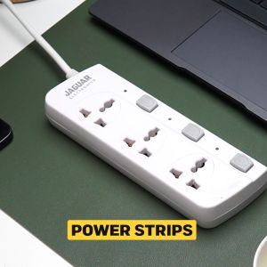 Jaguar Electronics Power Strip 3-Gang with 3 Switches - White 2 Flat Pin Copper Wall Mountable