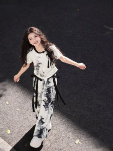 YINGKETUO | Chinese Style Lazy Retro T-Shirt Wide Leg Pants Two-Piece Set