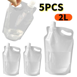 5PCS 2L Transparent Water Bag Small Mouth Handle Portable Drinking Water Container No Leakage for Camping Hiking Cycling