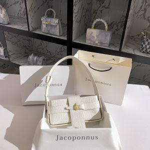 Jacoponnus Genuine Leather Womens Bag White Underarm Bag 2025 New Winter French Style Single Shoulder Trendy Small Square Bag