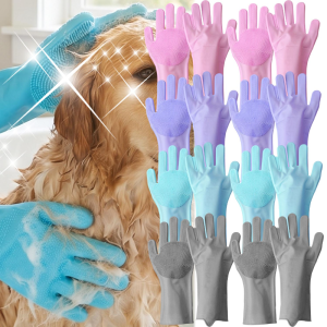 Silicone Grooming Gloves for Pets / Dual-function Hair Removal & Massage / Comfortable Protective Gloves for Bathing