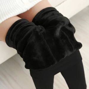 กางเกงลำลองผู้หญิงผ้าขนแกะหนา ทรงเอวสูง ทรงสลิมฟิต กางเกงขายาวผ้าฝ้ายผสมขนแกะสำหรับฤดูหนาว