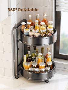 Kitchen Multi-functional Rotating Spice Rack Oil Salt Vinegar Storage Organizer Multi-layer Countertop Spice Storage Shelf