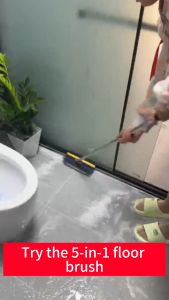 [3 in 1] floor cleaning brush bathroom brush long handle brush 3 In 1 V shape hard floor brush with scraper floor brush cleaning brush bathroom windows wall tile cleaning brush 地板刷