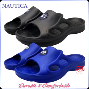 Duralite Nautica Mens Lightweight Waterproof Non-Slip Open-Toe Slippers/Flip Flops (Black/Blue) - Comfortable and Stylish