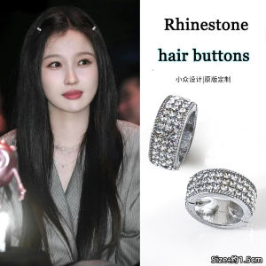 กิ๊บติดผมรูปทรงกลมประดับเพชรเทียมพร้อมปุ่มโลหะสีเงินสำหรับติดผมหน้าม้า