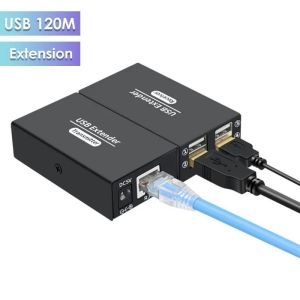 120M 4 Port USB Ethernet Extender Via RJ45 Cat6 Cable Sender and Receiver Kit for Keyboard Mouse Printer U Disk
