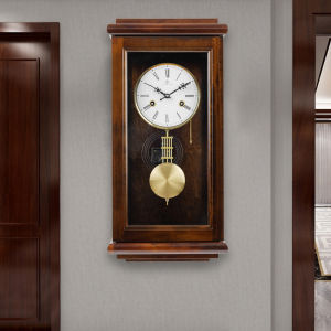 Traditional Chinese Style Mechanical Wall Clock Copper Core Wood Frame Old Fashioned Living Room Decorative Timepiece