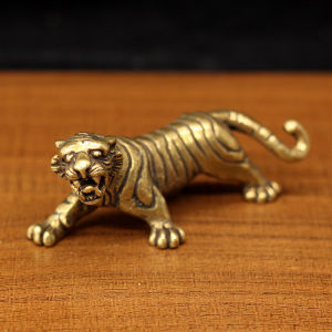 Solid Brass Mini Tiger Figurine Pure Copper Walking Tiger Desktop Decorations White Tiger Zodiac Tiger Hand Plaything Display