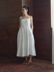 hacikis | High-level Fresh Schoolgirl Loose Pleated Linen High-waist A-line Dress