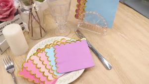 Pink Mix Cocktail Napkins with Gold Foil Accents Scalloped Edges Napkin Party Decoration Wedding Bridal Dinner Lunch Supplies