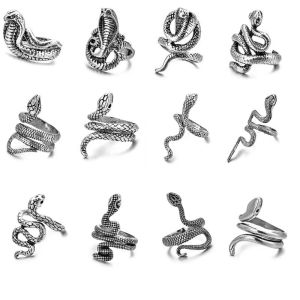 Retro Silver Alloy Open Ring Snake Shape Punk Style Multiple Choices Fashionable Jewelry Accessories for Women And Girls