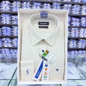 Áo sơ mi nam việt tiến dài tay chấm vàng 1T0777 form reguler vạt bầu