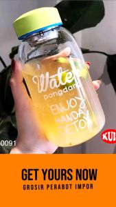 JE.ID Botol Minum Botol Minum Aesthetic Botol Gelas Kaca Botol Minum Gelas Kaca Motif Pongdang Botol Minum Gelas Kaca 400 ML Botol Minum Dettox Korean