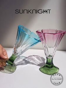 SunKnight Nanmu Colorful Tulip Glass Cup Vintage High Aesthetic Value Water Jug Juice Cup Home Use Irregular Shape Lead-Free Glass