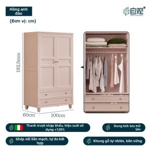 ZIGUAN | Tủ Quần Áo Trẻ Em Dung Lượng Lớn Chất Liệu Gỗ Nguyên Khối Phong Cách Công Chúa Màu Hồng Thân Thiện Môi Trường