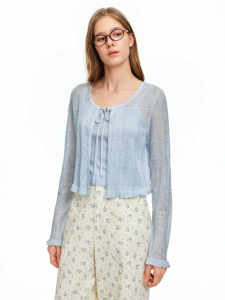 DUSHU | Ruo Wu Haifeng Flax Feeling Summer New Fashion Cardigan Tank Two-piece Set