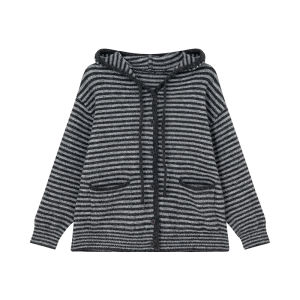 Contrast Stripes Hooded Slimming Sweater Cardigan