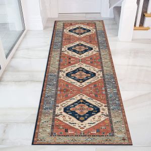 VIKAMA Crystal Velvet Soft And Non-Slip Vintage Boho Persian Carpet Laundry Room Hallway Kitchen Living Room Bedroom Mat