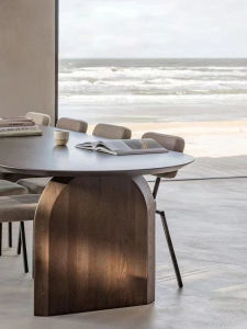 Nordic Style Solid Wood Dining Table Designer Simple Office Desk Elliptical Conference Table Mid-Century Modern Home Meal Table Workbench